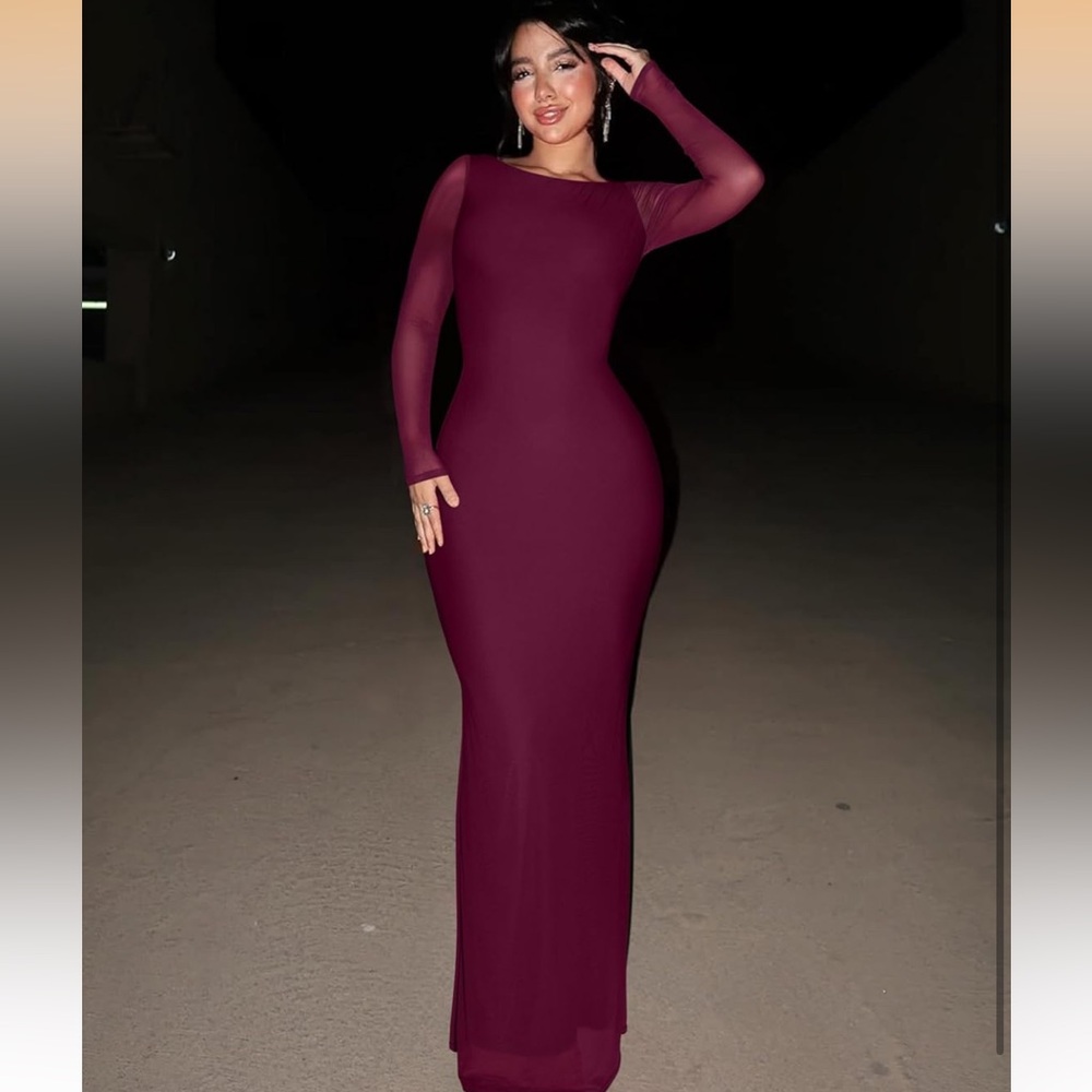 ReoRia Elegant Long-Sleeve Plum Evening Gown - Medium - Picture 2 of 10